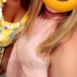 Pink and white striped, high neck tank top, size M